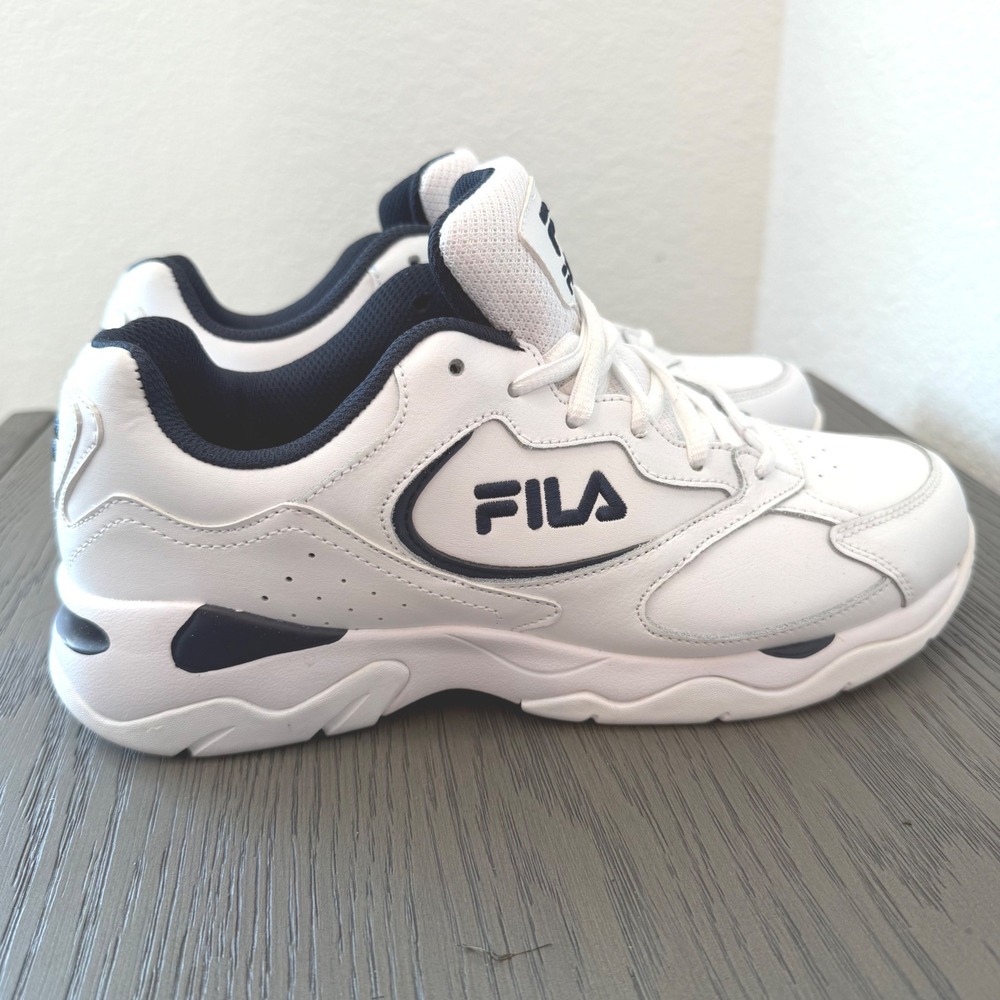 Fila Mens White Low Top Sneakers‎ Sz 8 Memory Blue Low Trainers Dadcore Walking